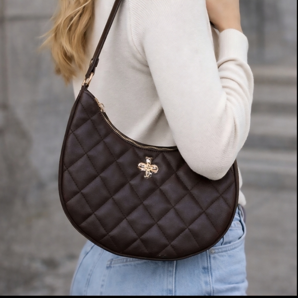 Crossi Astra Quilted Shoulder Bag- Chocolate Brown